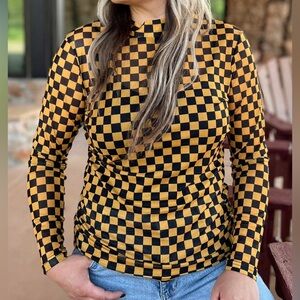 Sterling Kreek Orange and Black Checkered Long Sleeve Blouse Size 2X